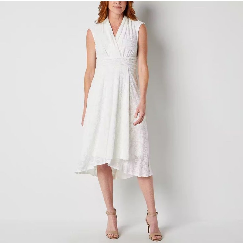 Perceptions White Burnout Lace Sleeveless Scroll Midi Fit & Flare Dress